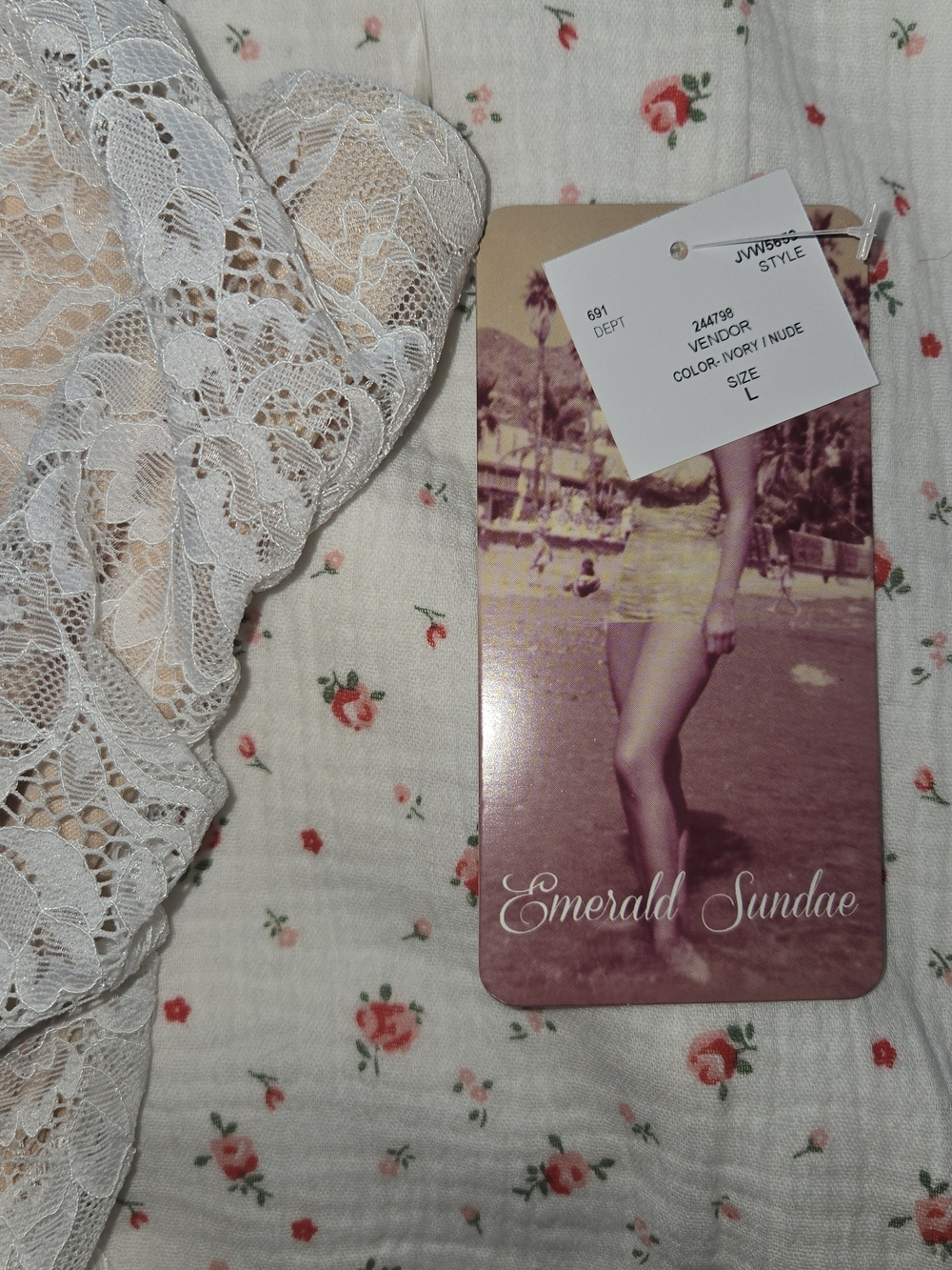 Emerald Sundae Strapless Lace Mini Dress - Ivory NWT Juinors L - Picture 3 of 4